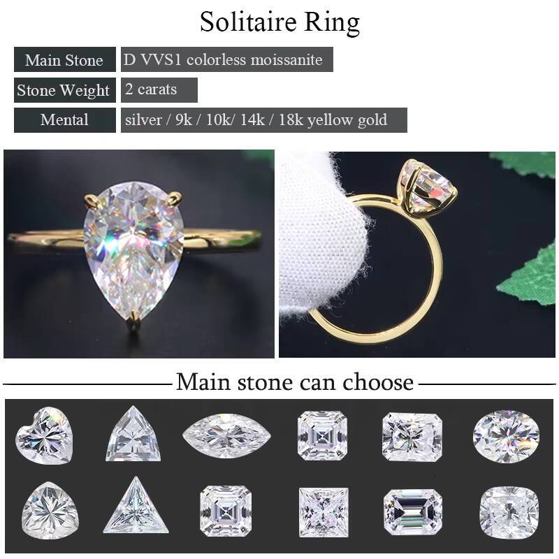 Fine Jewelry White Gold Ring 9K10K14K18K Princess Cut GRA Certificate 12 Ct D Color Moissanite Rings Set for Women Wedding