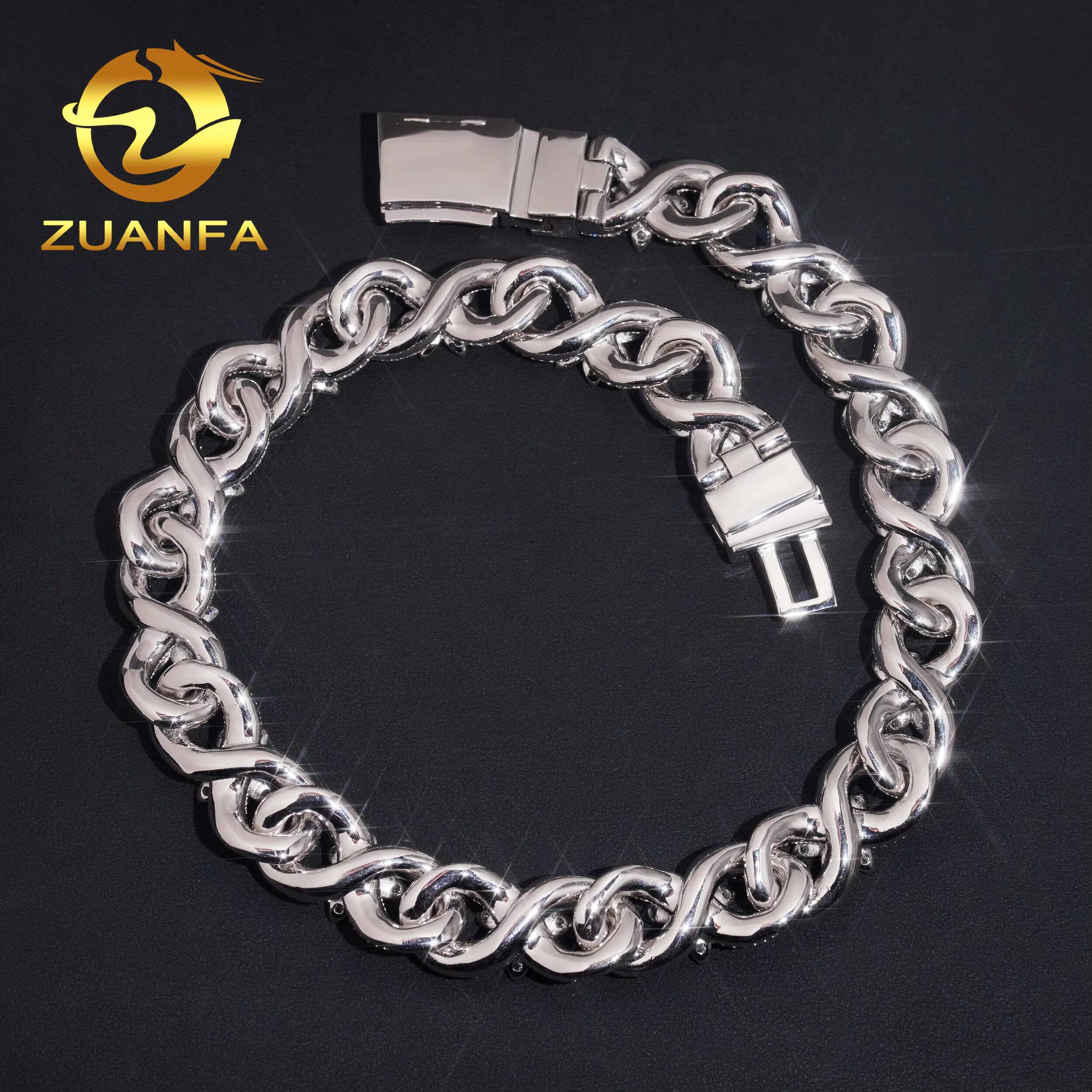 18mm Hip Hop Jewelry VVS Moissanite 925 Sliver Flower Link Chain Diamond Iced Out Infinity Miami Cuban Chain Necklace BraceletDesigner style