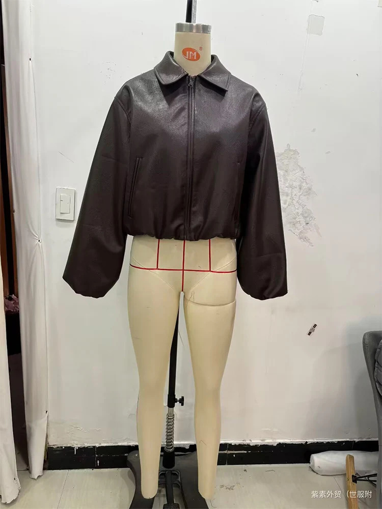 2025 Women Autumn PU Jackets Coats Causla Solid Loose Long Sleeve Female Elegant Street Jacket Outerwear Clothing 251029