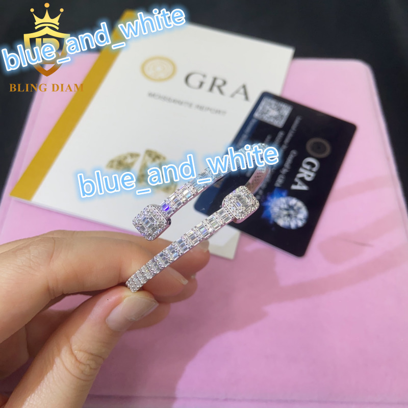 Hot Saling Pass Diamond Tester with GRA Fine Jewelry Bangles 925 Sterling Silver Iced Out VVS1 Moissanite Hip Hop Style Bracelet