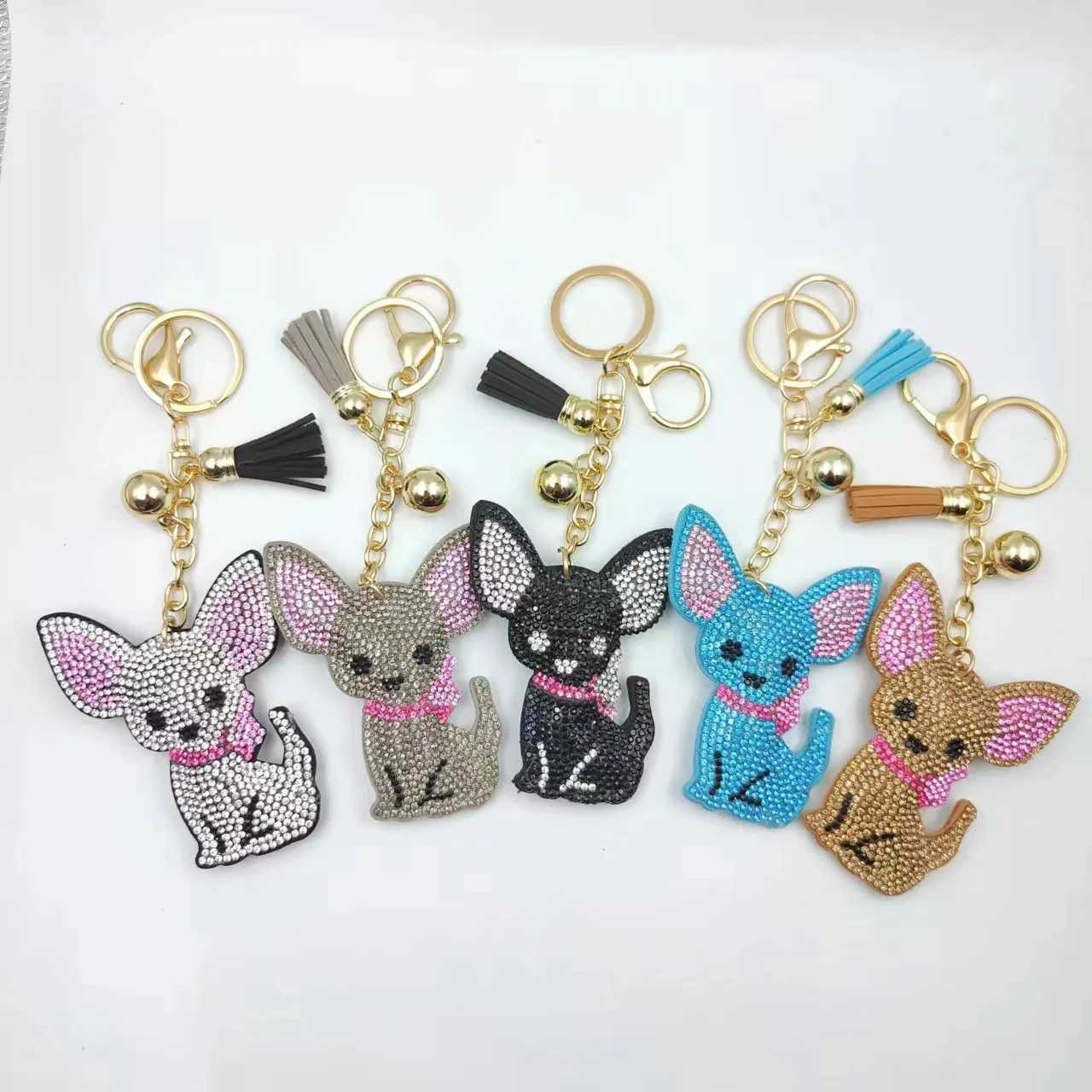 Fashion Chihuahua Dog Crystal Keychain Bag Accessories for Women Gold Color German Cat Keyring Jewelry llaveros para mujerW251029