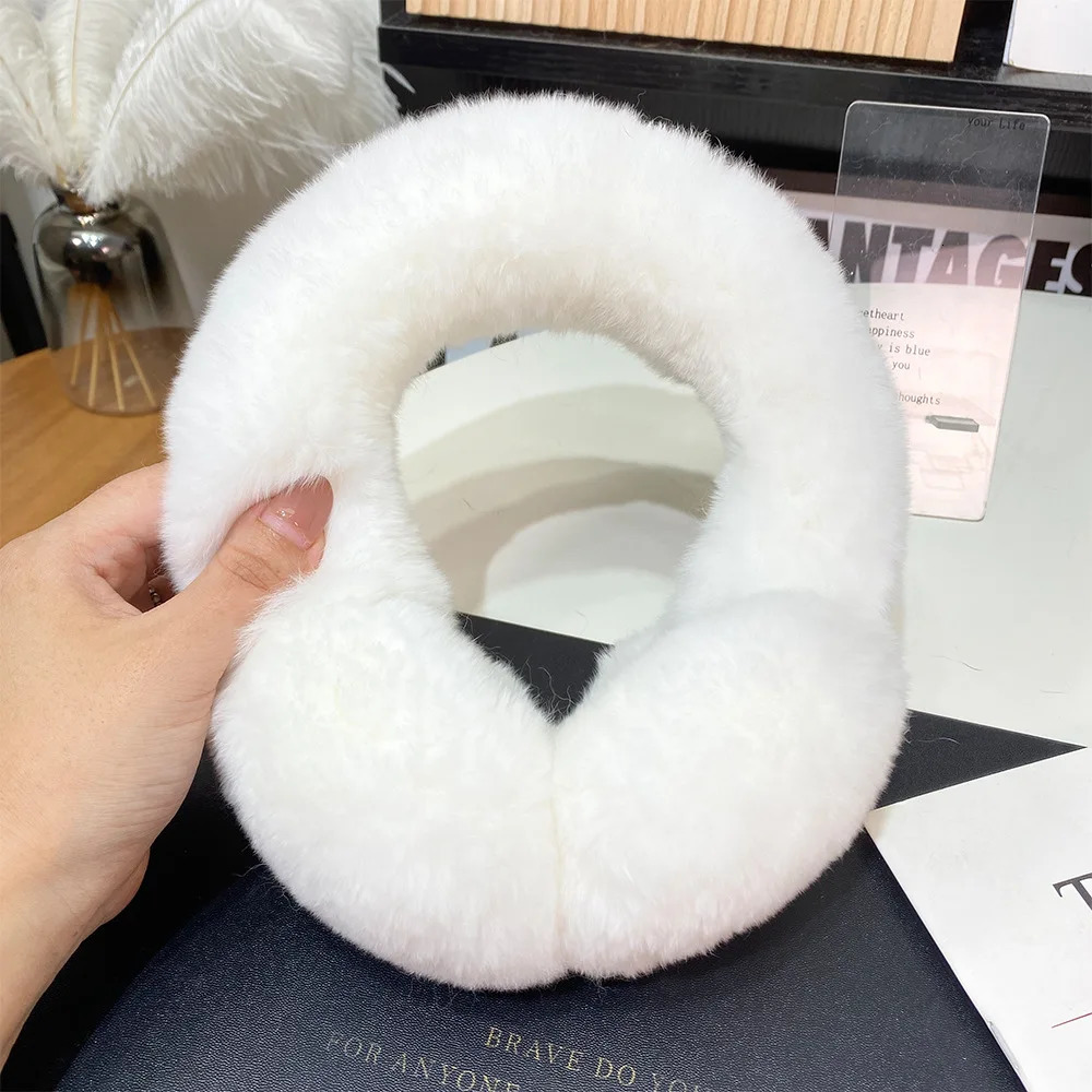 Ear Muffs For Women Winter EarWarmers Soft Warm Cable Furry Real Rex Rabbit Ear Covers For Cold Weather 251029