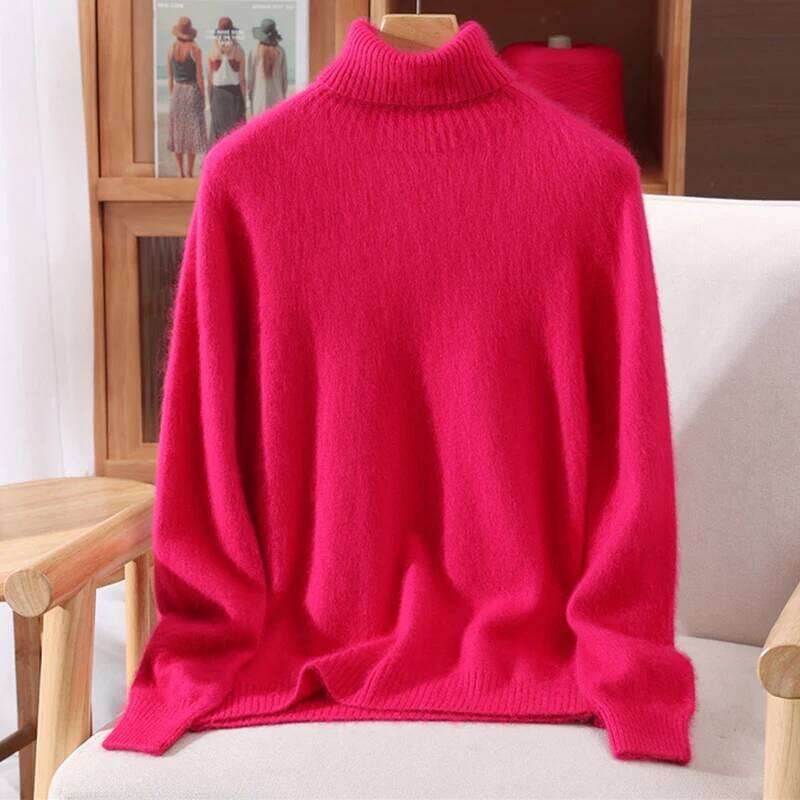 New Women's 100% Mink Cashmere Pullover Long Sleeved Knitted Sweater Autumn Winter Bright Color High-End Loose Tops