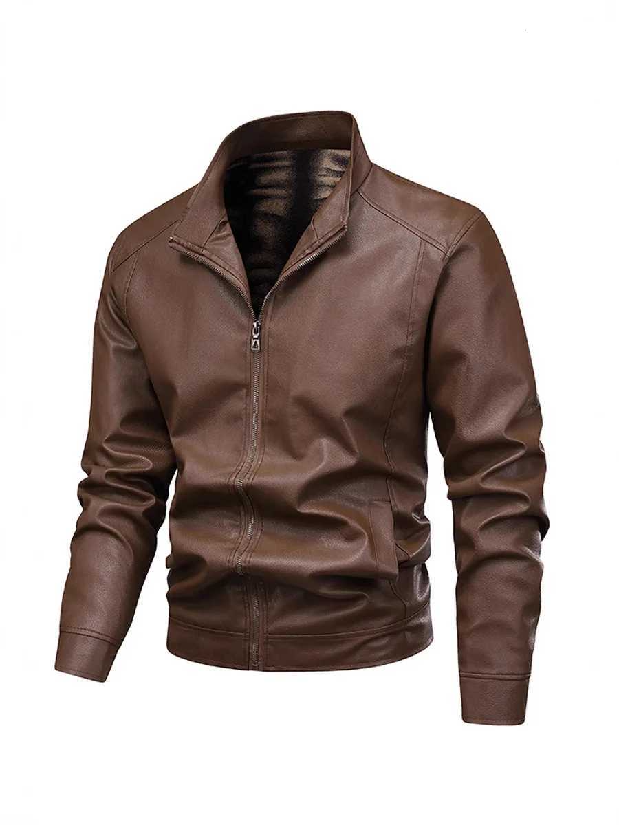 Thin fleece leather jacket mens coat 2025 new spring and autumn leather jacket mens top windproof and casualT251029
