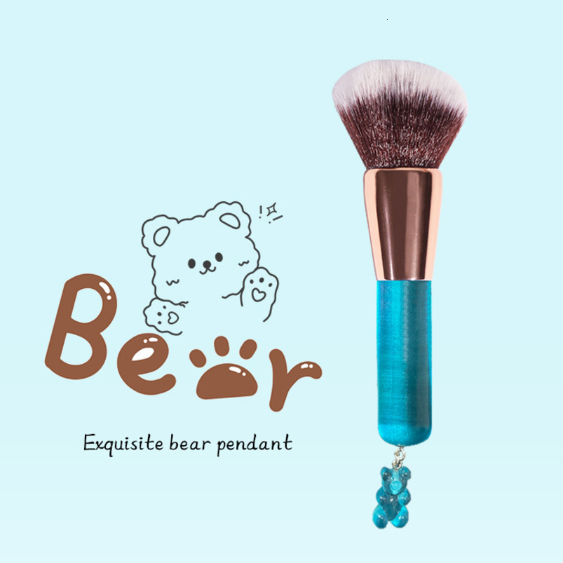 INITIAL CONTACT Factory Price Cute Bear Blue Loose Powder Single-Ended Makeup Brush Contour Brush Portable Foundation Brush