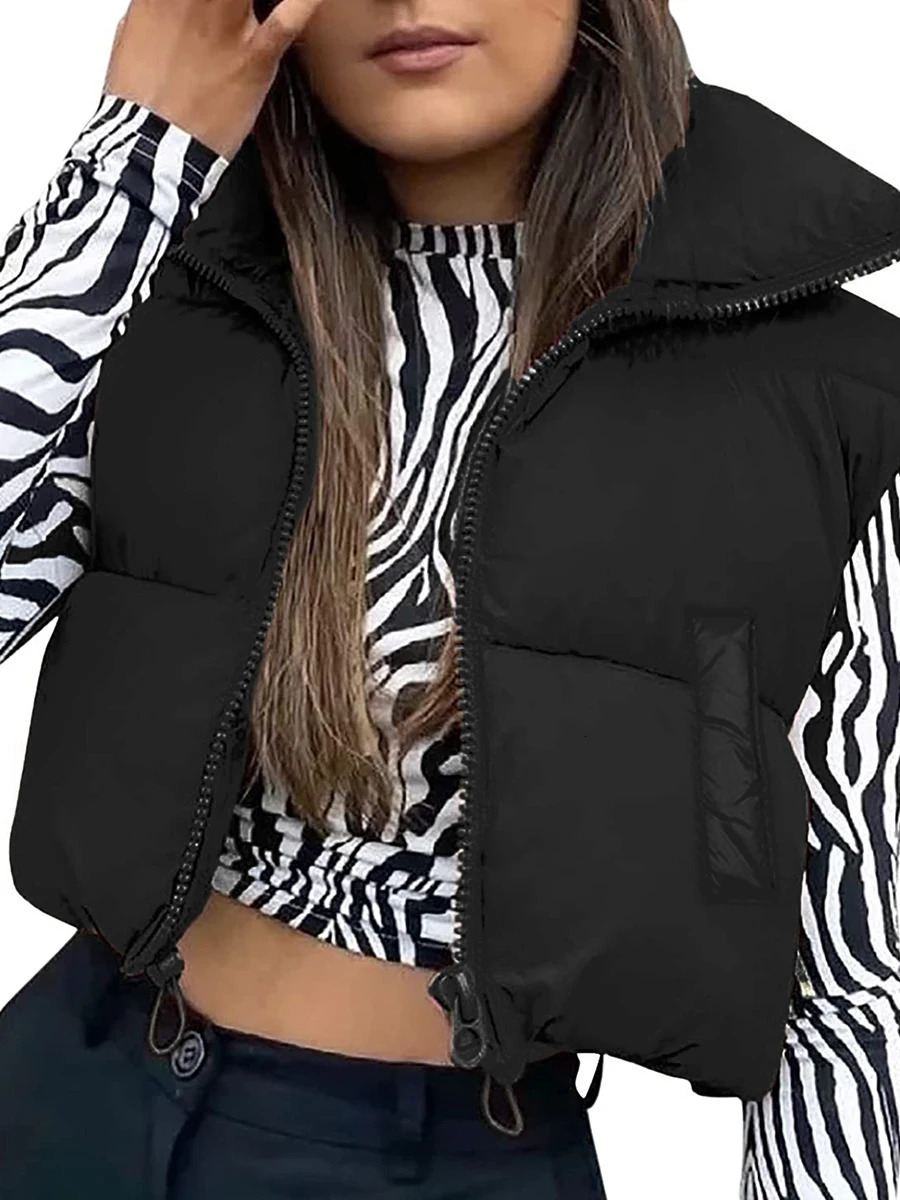 Women Waistcoat Fall Winter Warm Cropped Coats Stand Collar Sleeveless Lightweight Vest Jackets Fashion Outerwear 251029