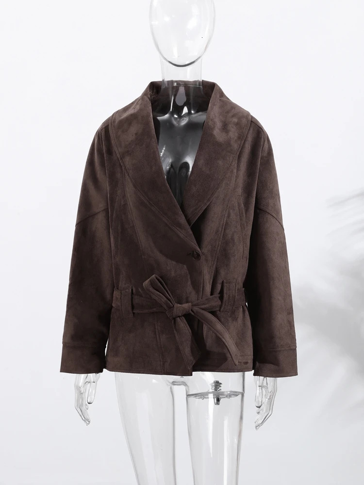 High Street Doublebreasted Suede Jackets Womens Vintage Turndown Collar Split Long Coat Autumn Winter Ladies Outwear 251028