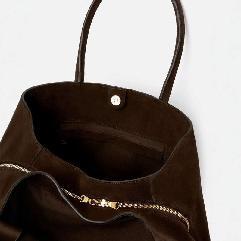 Genuine Leather Bag Frosted Suede Tote Large Capacity Commuting Handbag Work Shoulder Bag