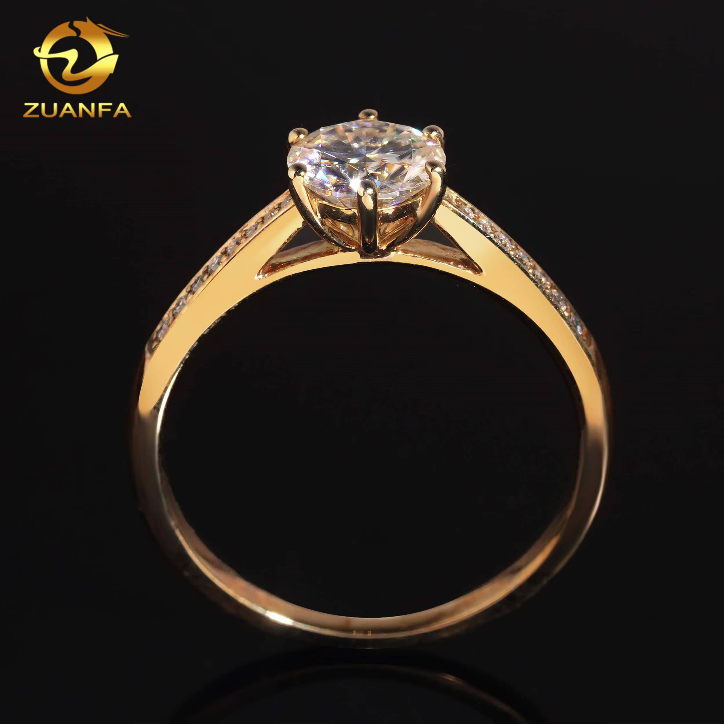 Classic 1Carat Round Brillant Cut 10K Solid Gold Moissanite Engagement Ring Women Elegant Moissanite Ring Band