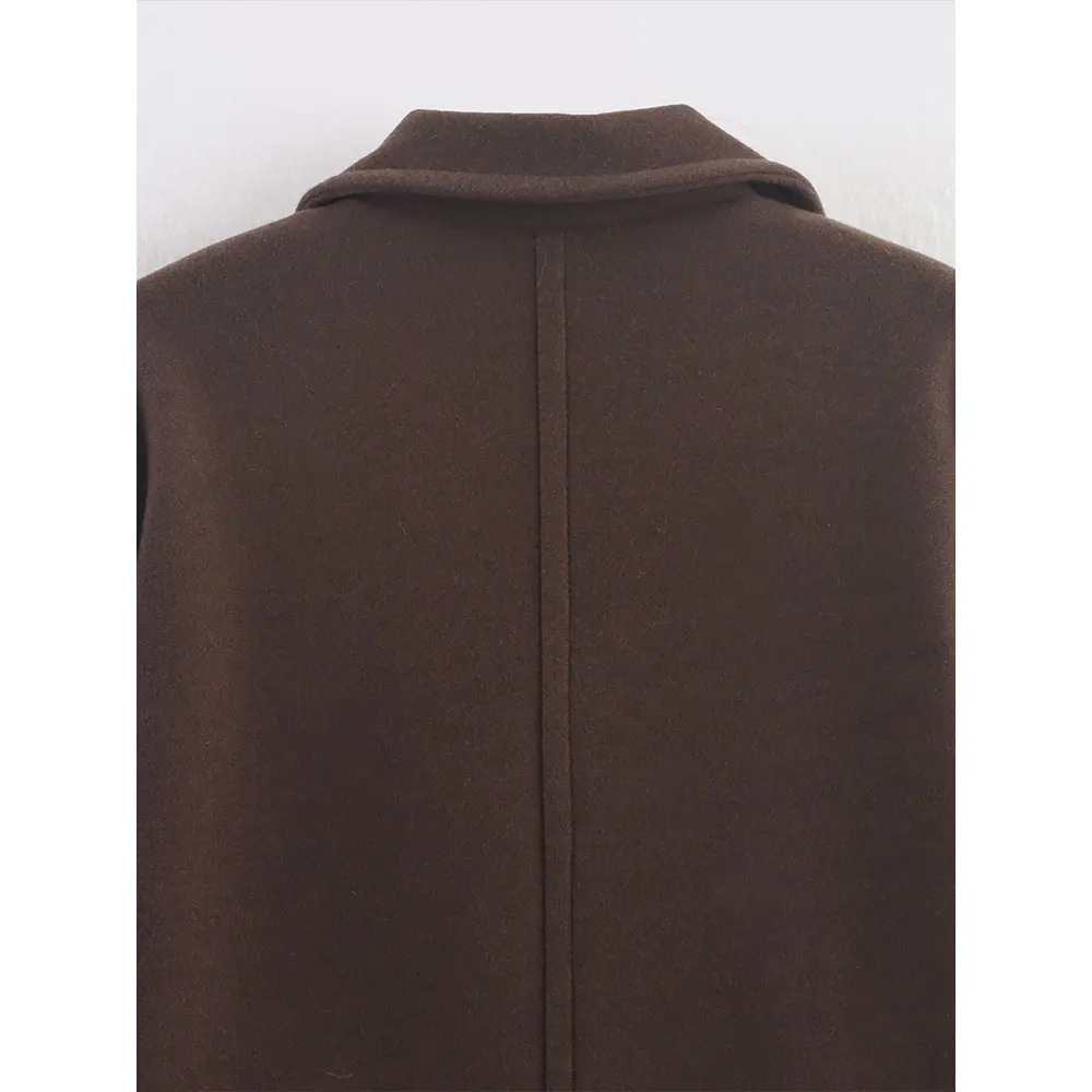 DUOPERI Autumn Winter Womens Brown Woolen Coat Warm Fashion Notch Neck Long Sleeves Female Elegance Chic Lady Outfits 251028