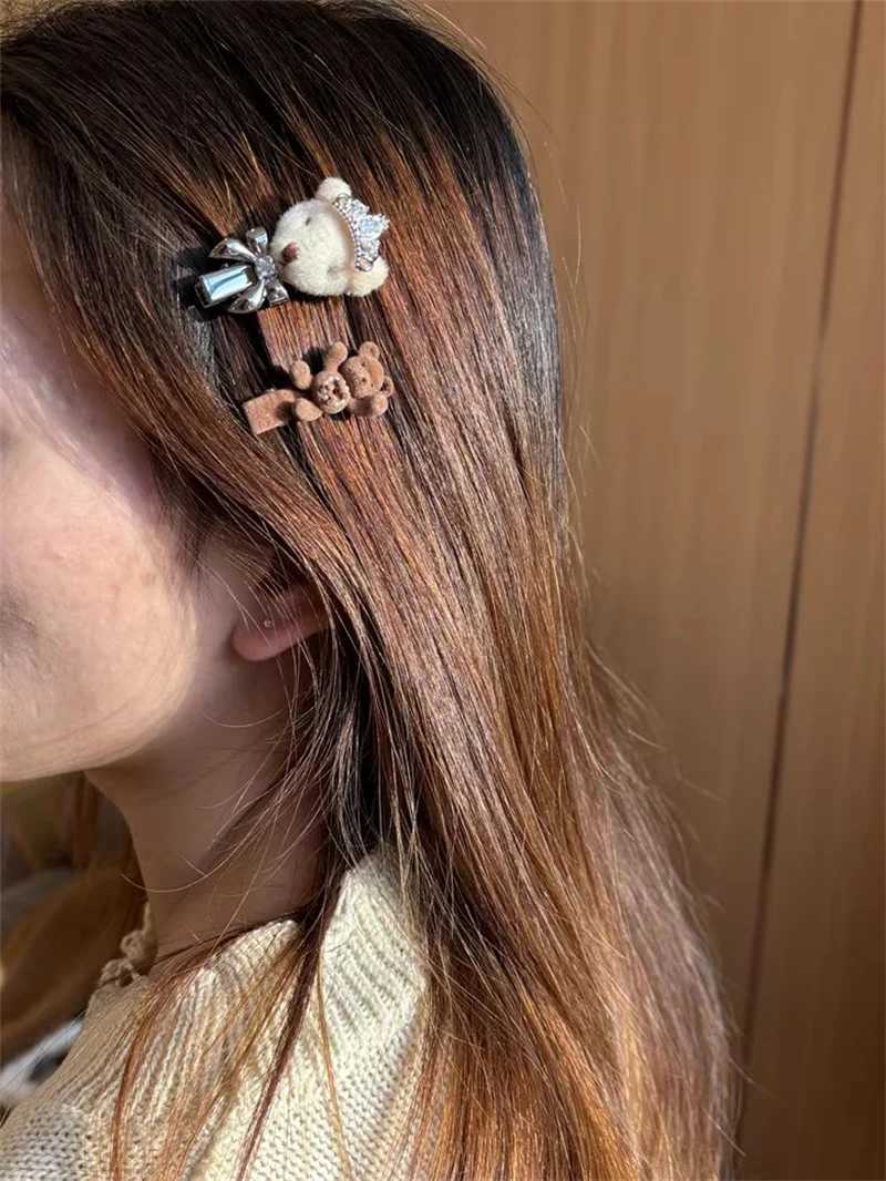 Cute Fashion Girl Plush Teddy Bear Hair Clip Duckbill Clip for Womens Side Forehead Bangs Clip Exquisite Beautiful AccessoriesW251028