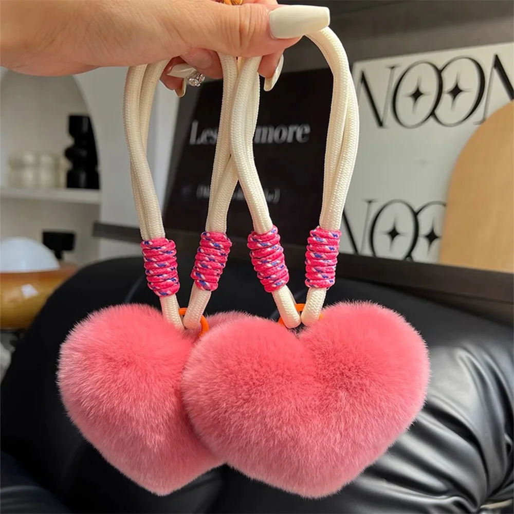 Heart Plush Keychain Colorful Lanyard Bag Accessories Fashion Wrist Strap Pendant Keychains Soft Fluffy Cute Bag Decoration 251029