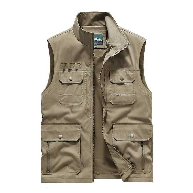 Mens Workwear Vest Autumn Outdoor Fishing Vests Multi Pocket Industrial Style Workwear Vest Loose and Simple Casual Trend Vest W251029
