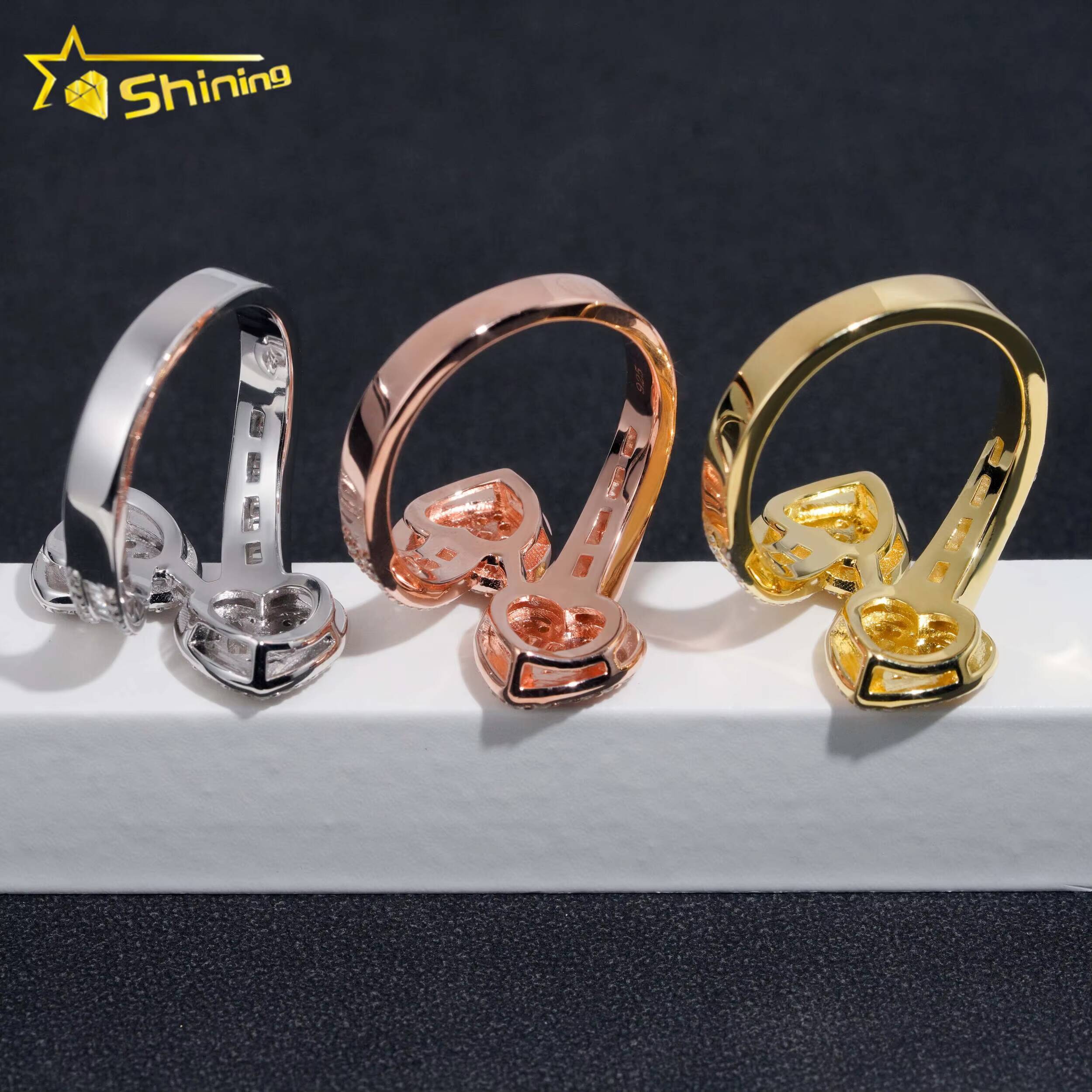 Fine Jewelry Iced Out Pass Diamond Tester Fashion Luxury 925 Sterling Silver Hip Hop Moissanite Heart Ring