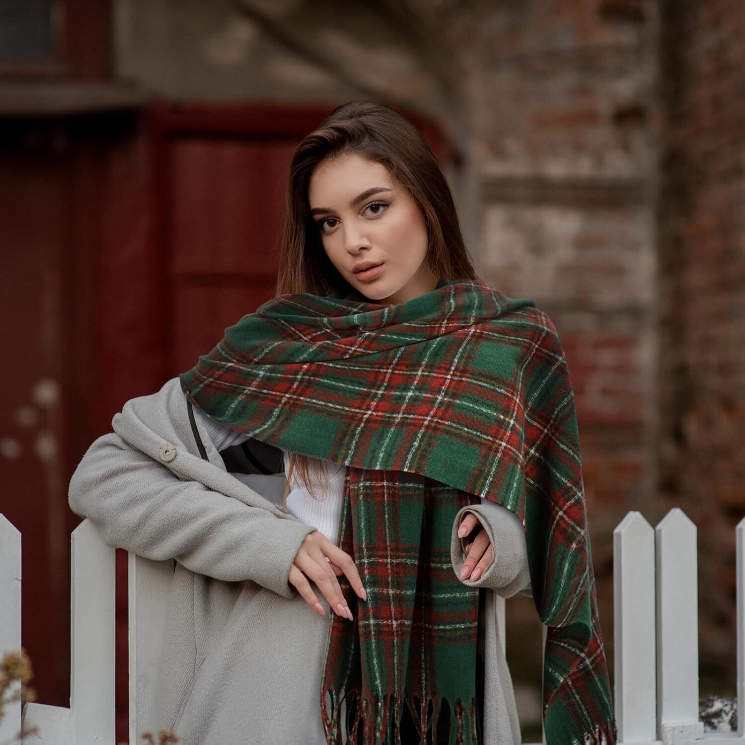 Custom Christmas for Women Men Soft Green Buffalo Plaid Winter Scarf Cashmere Feel Fashion Tartan Gifts