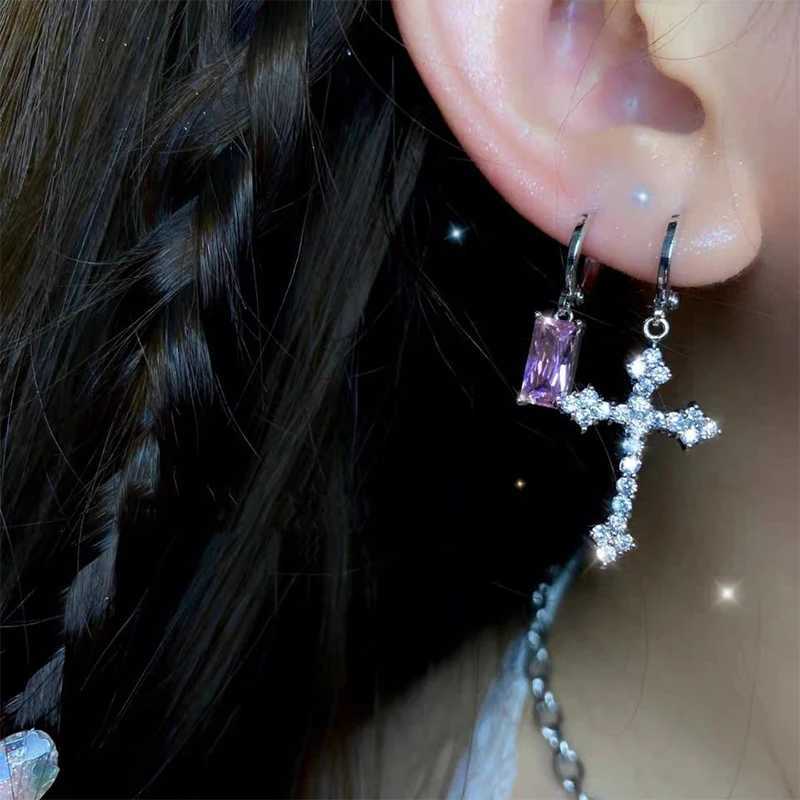 Korean Fashion Zircon Crystal Cross Women Drop Earrings for Gothic Punk Hip Hop Female Piercing Dangle Earrings Party JewelryW251029