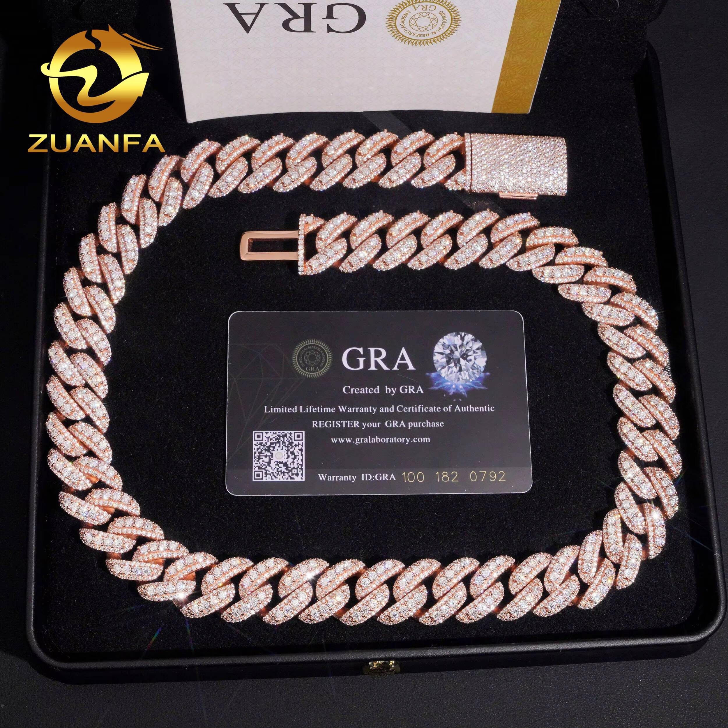 Pass Diamond Tester Rose Gold 18mm Iced Out Moissanite 925 Sterling Silver Hip Hop Cuban Link Chains