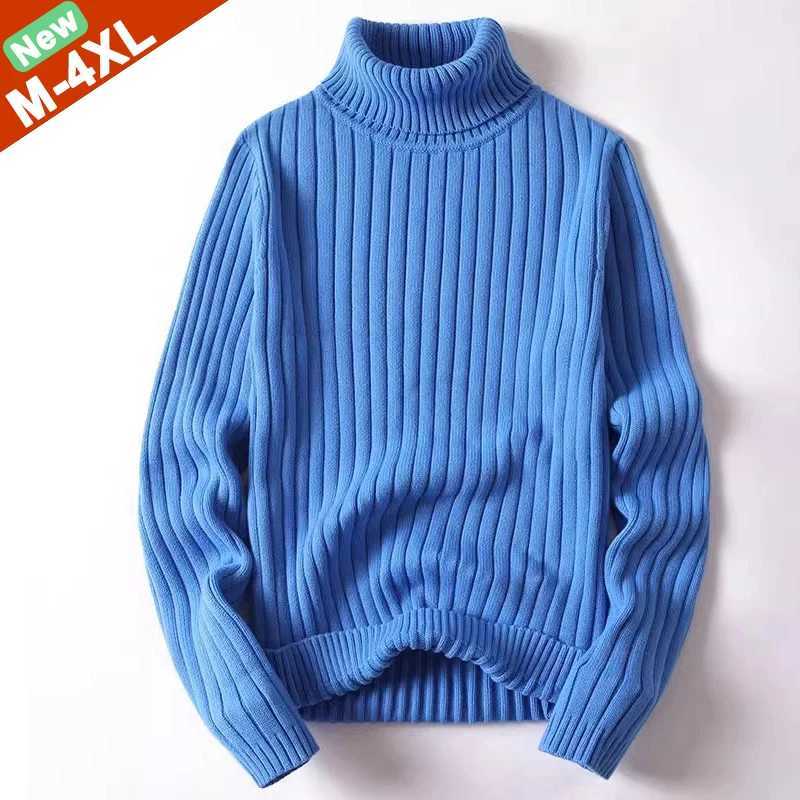 Men Sweater Turtleneck Male Pullover Jumper Solid Thicken Autumn Winter Plus Size 3XL 4XL High Neck Clothing Strip Men Knitwear J251029
