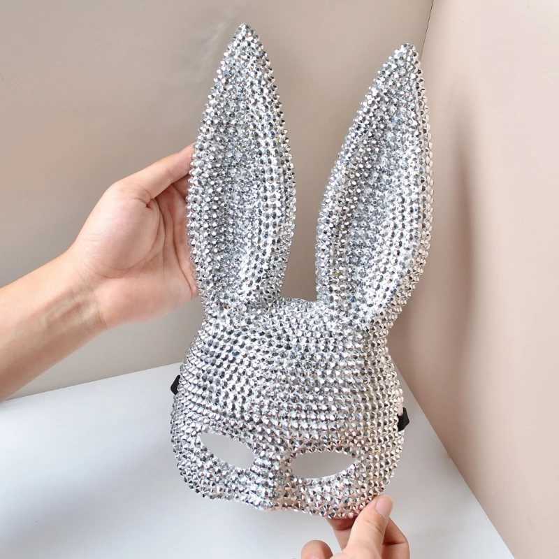 Rabbit Mask With Large Eye Designs Festival Elastic Bands Rabbit Face Mask with Glass Charm for Themed CelebrationW251029