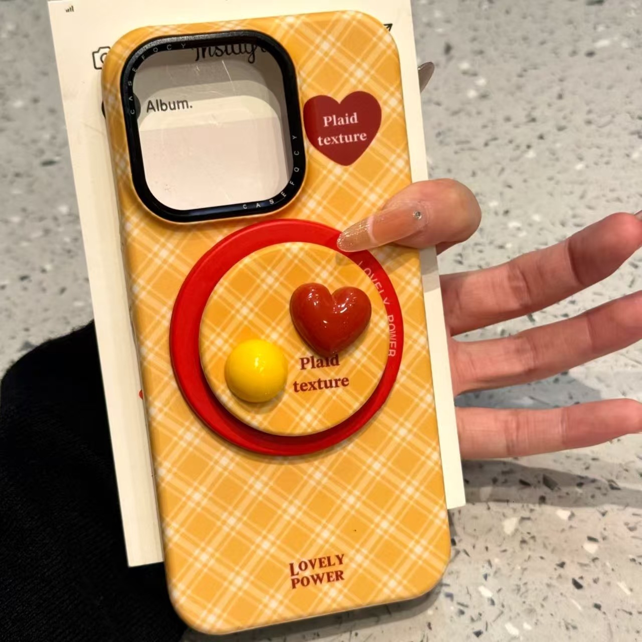 Korean Style Simple Plaid Heart Magnetic Stand Compatible with iPhone 16 Pro Max Apple 15 Phone Case 14 New Model