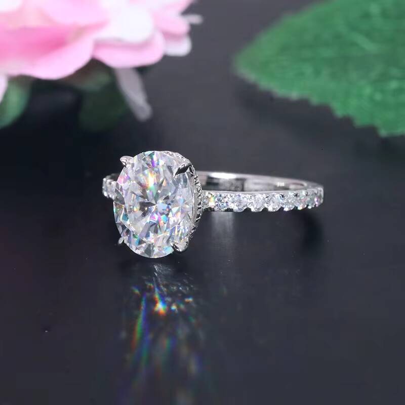 Yingma Trendy Engagement Rings with GRA Certificate 2ct Oval Gold Solitaire Moissanite Ring Hidden halo