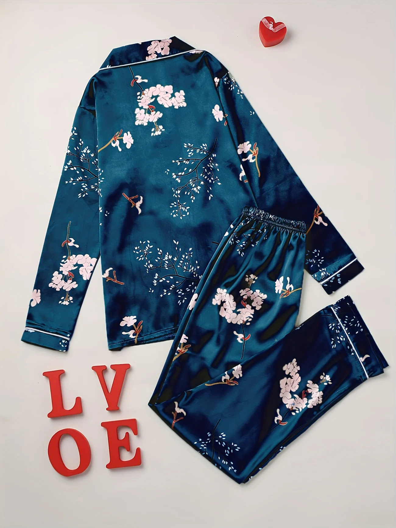 Floral Random Print Pajamas Set Long Sleeve Blouse Top Elastic Waistband Pants Womens Loungewear Sleepwear 251029