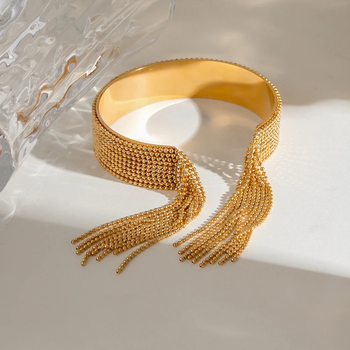 18k Gold Plated Stainless Steel Fashionable And Personalized Round Tassel Bangle Cuff Bracelet Bijoux Femme Waterproof Jewelry 251028