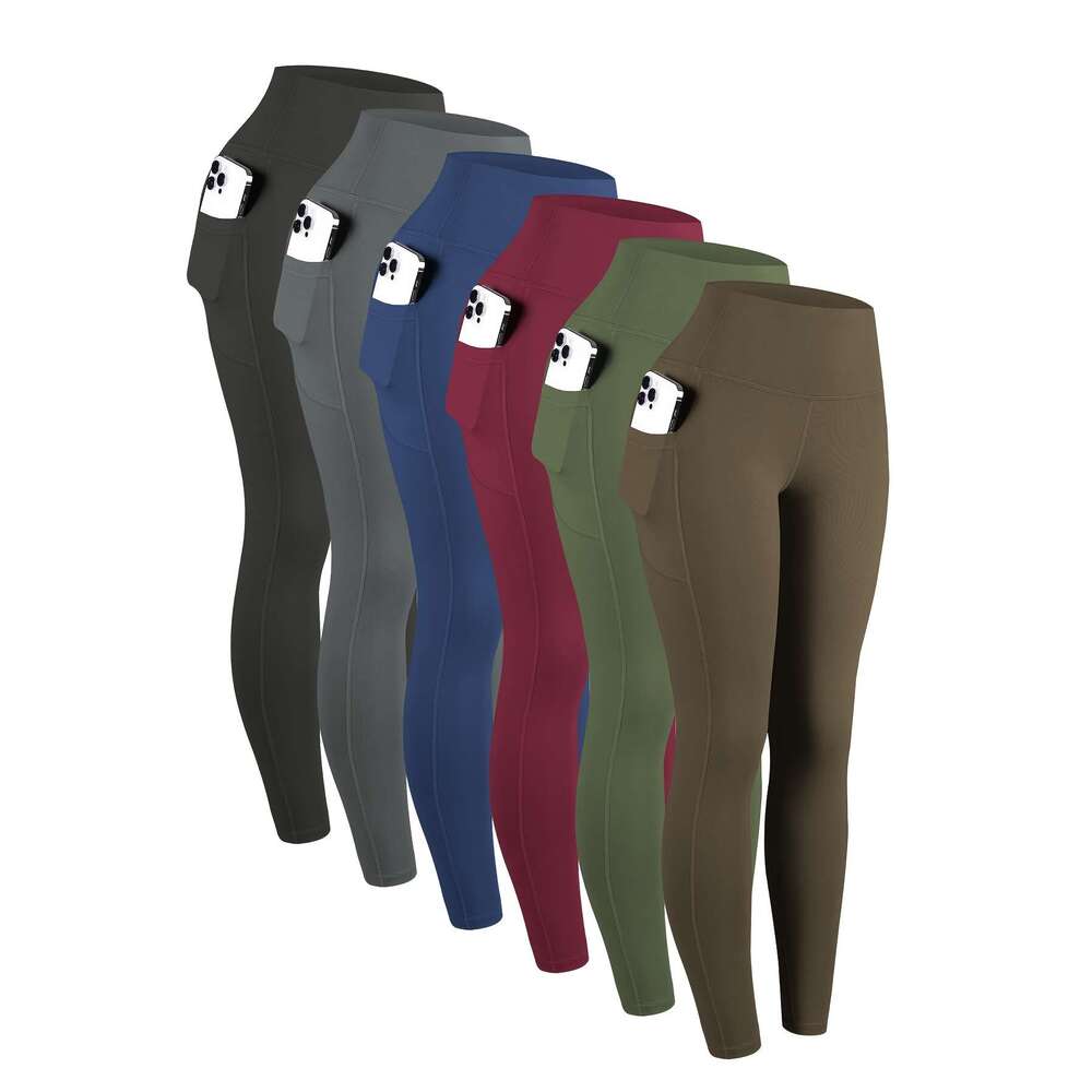6pcs High Waisted Yoga With Pockets For Women, Sport Workout Leggings