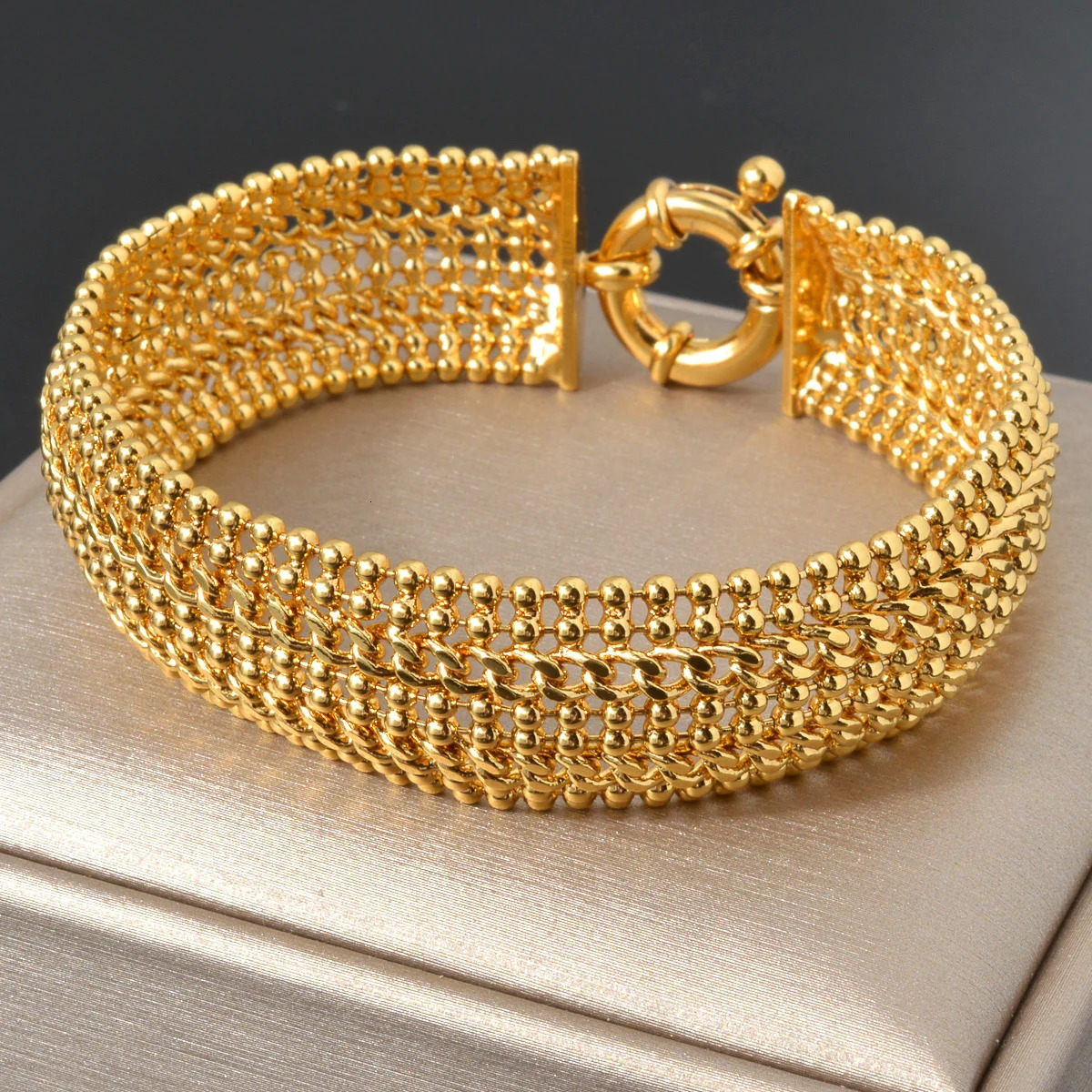 18MM Wide Copper Link Chain Bracelets for Unisex 18K Gold Plated Wristband Miami Curb Bangle Punk Hip Hop Jewellery Party Gift 251028