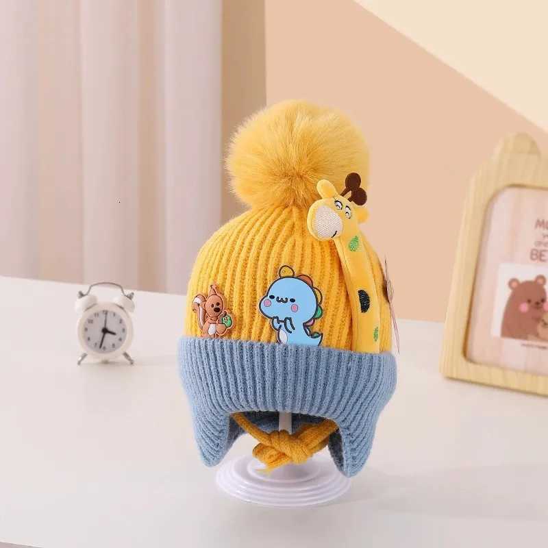 Cartoon Giraffe Baby Knitted Hat Thickened Lining Wool Hat Warm Winter Hat with Ear Protection Cold Resistant Baby Headwear251028