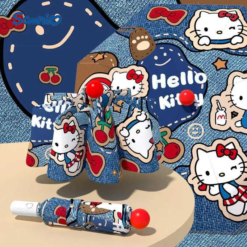 Sanrio Sanrio Hello Kitty Red Nose Tip Automatic Umbrella Kawaii Anime Sunscreen Uv Protection Fashion Cowboy Series Foldable Umbrella L251029