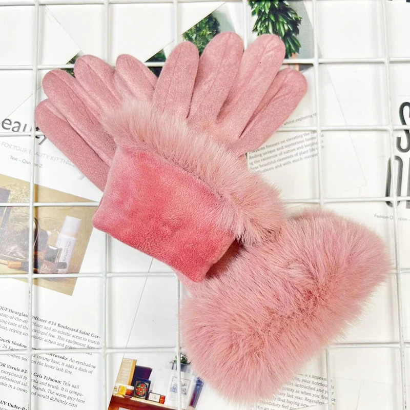 Winter Women Keep Warm Plus Velvet Touch Screen Thicken Plush Wrist Suede Gloves Solid Simple Elegant Soft Drive Cycling 251029