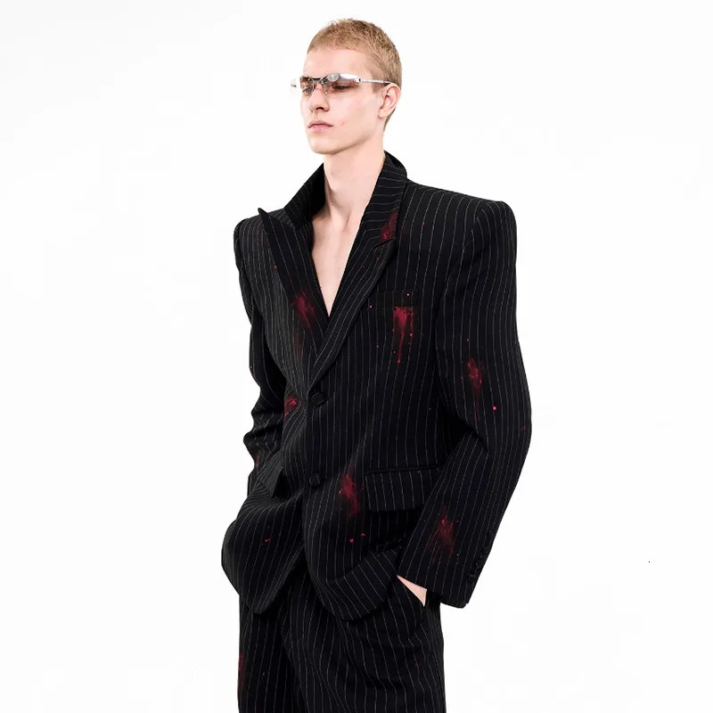 LUZHEN Ink Ejection Tiedyed Pattern Stripe Printed Shoulder Pad Blazer Coat Men Original y Handsome Jacket JY4551 251028