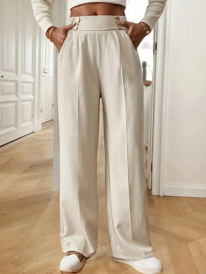 Womens High Waist Wide Leg Pants Flowy FloorLength Trousers Minimalist Straight Fit Lounge with Elastic Wais 251029