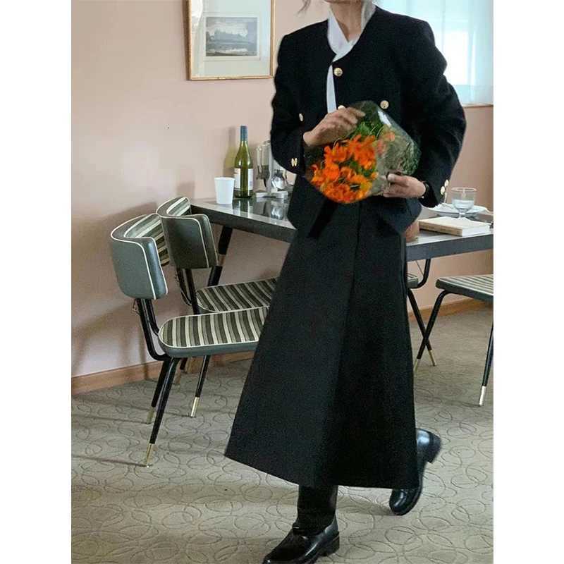 MEXZT Elegant Cropped Tweed Jacket Women Fashion Black Long Sleeve Coats Fall Winter Korean Single Breasted Short Outerwears New1 Y251105