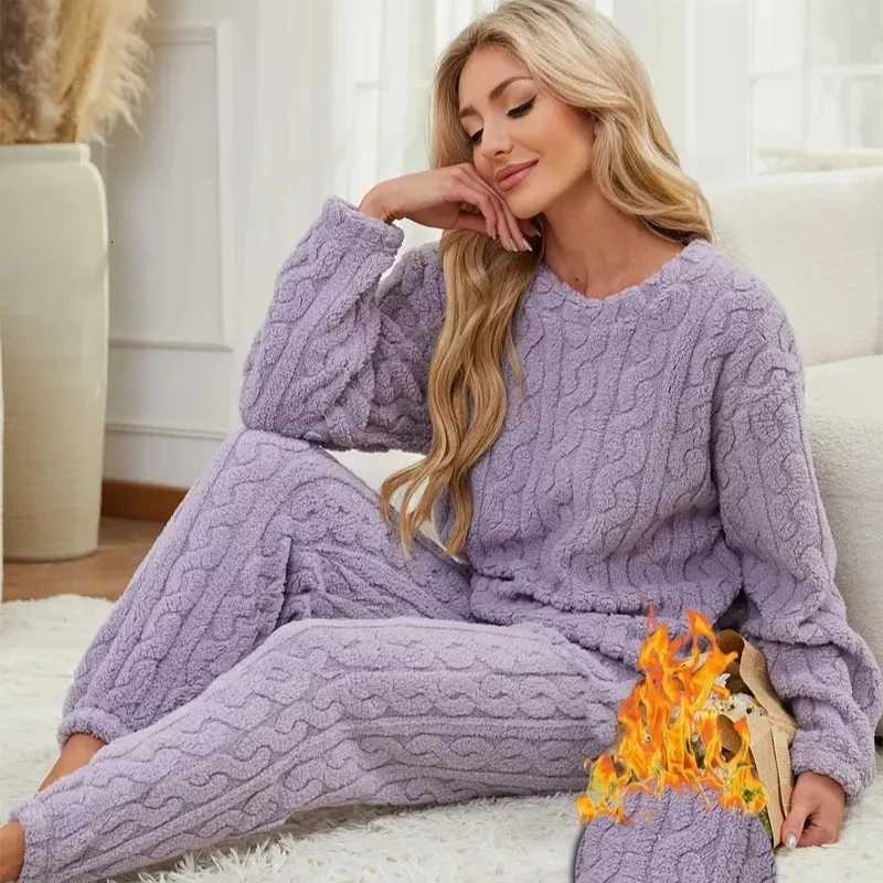 Womens Winter Pajama Set Soft Warm Thickened Fleece Long Sleeve Homewear Sleepwear Suitable for Indoor Outdoor UseT251029