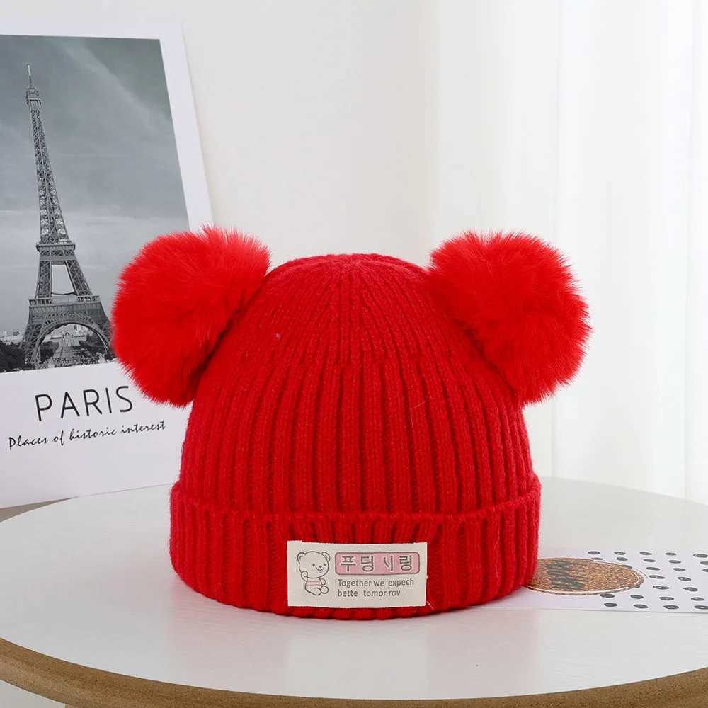 Spring Autumn Winter Baby Hat Cute Baby Double Ball Hat Korean Knitted Hat 02 Year Old Childrens Hat251028