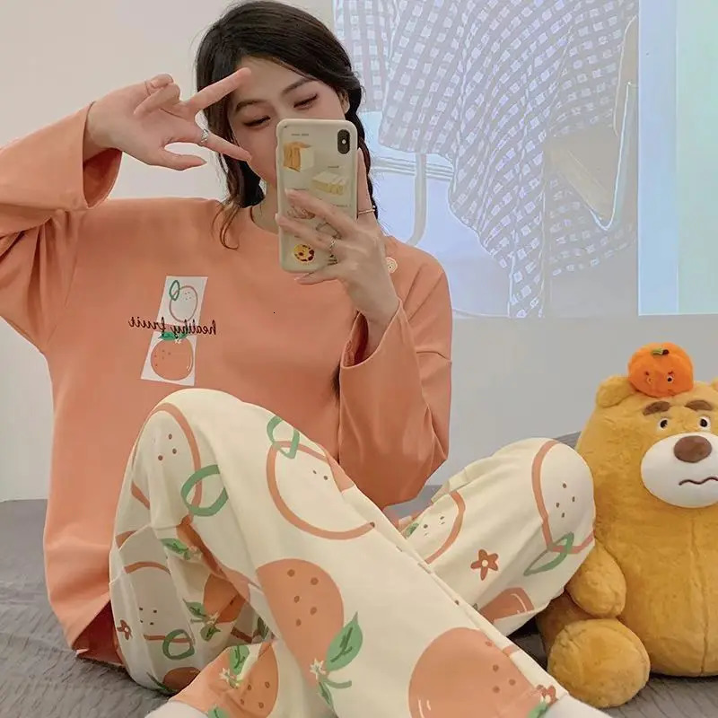 Spring and Autumn Womens Thin Section Pajamas Homewear Suit s Summer LongSleeved Homewear Plus Size Cartoon Loose Suit 251029