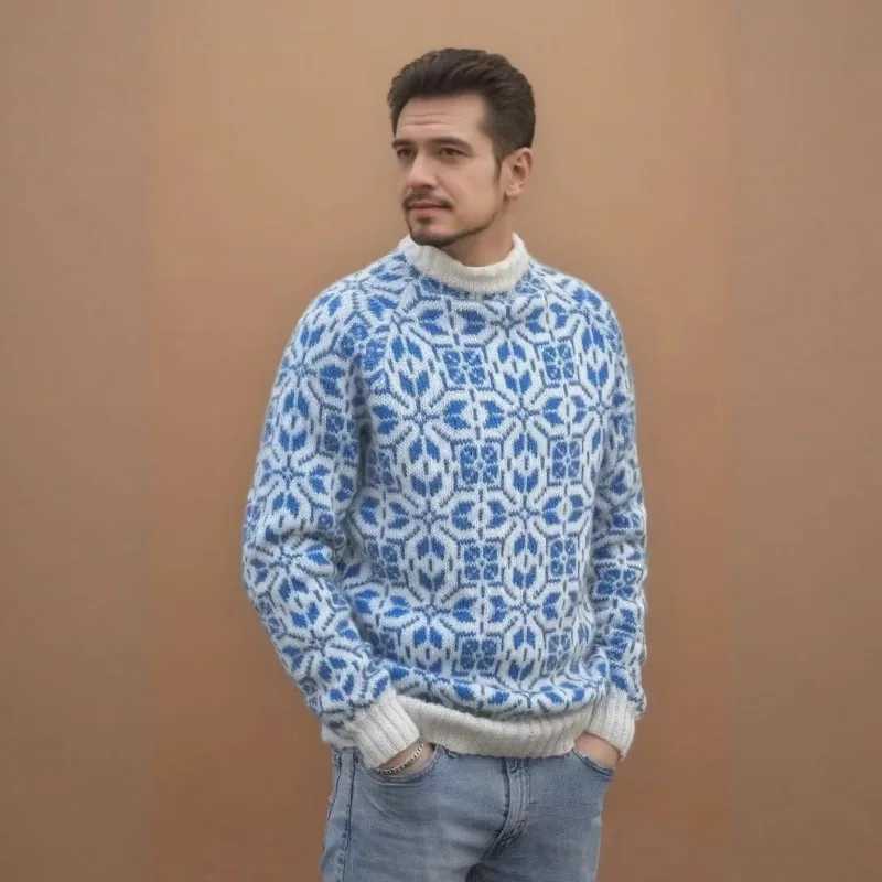 New Style Simple Retro Fresh Jacquard Sweater Loose Street Pullover Contrast Color Long Sleeve Knitted J251029