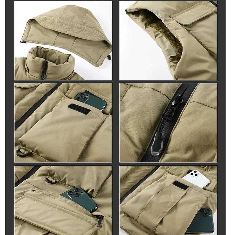 Mens Vest Coat Winter Windbreaker Fashion Sleeveless Jacket Waistcoat Thick Warm Fleece Workwear Tops Detachable hat Cargo Vest W251029
