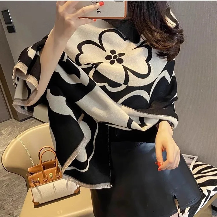 Elegant Women Flowers Soft Pashmina Scarf Long Shawl Wraps Autumn Winter Neckerchief Spring Summer Travel Cape Echarpe 251013