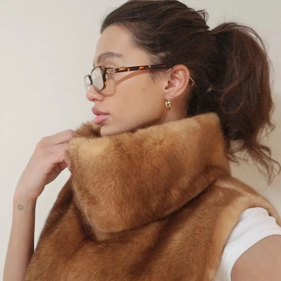 Women Casual Solid Faux Fur Vest Fashion Leisure Sleeveless High Collar Loose Waistcoat Lady Daily Chic Highstreet Vests 251029