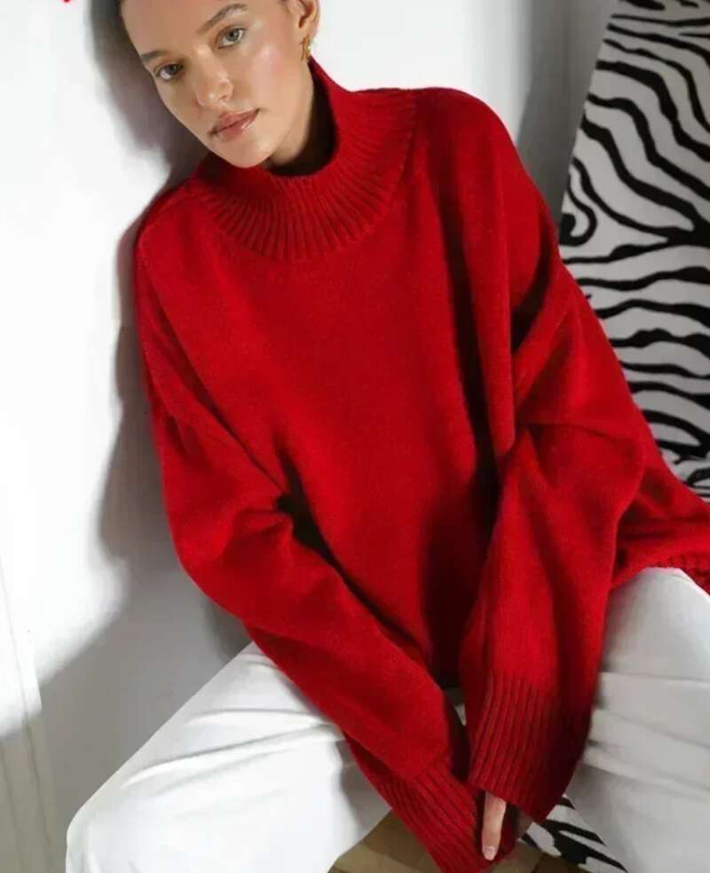 Autumn Women's Knitted Sweater Oversize High Collar Yellow Pullover Soft Winter Warm Vintage Red Sweaters For Women Women Sweater Designer Sweate