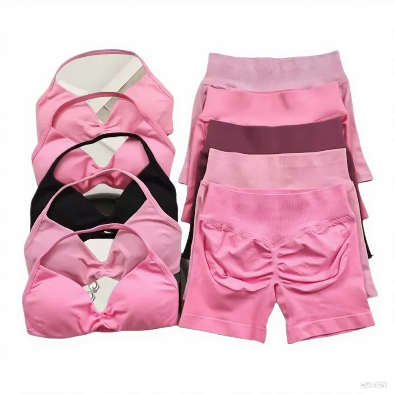 Sports Suit Pink Bra Waist Peach Sports Suit Pilates Gathering Yoga Vest Shorts with Workout Training Fitness Yoga Bra SetsXJ251029