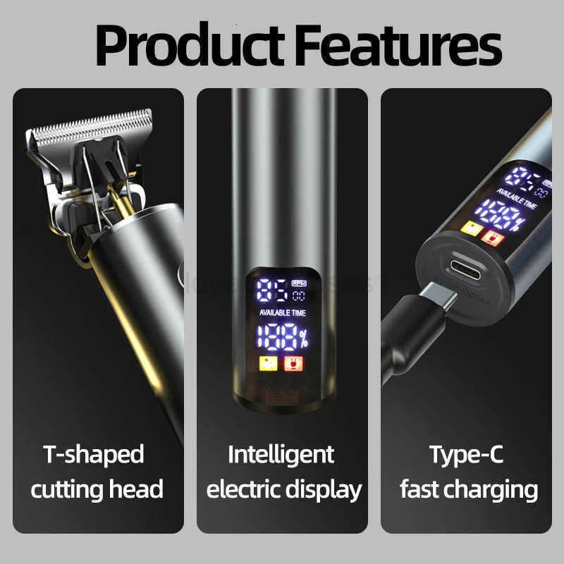 Rechargeable Hair Clipper with LCD Display Professional Metal Electricn Hair Trimmer and Beard Groomer for Men Barber Hair Cut Z251029