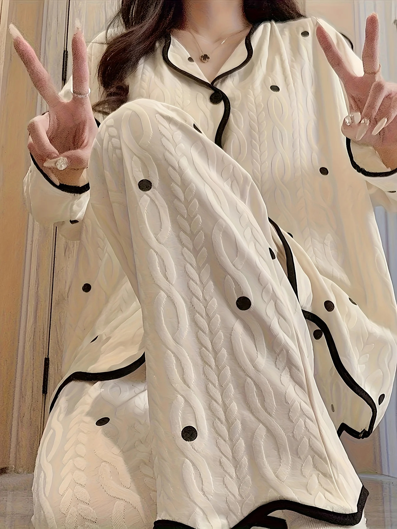 HighAesthetic Womens Pajama Set for Spring Autumn Long Sleeve Dress Premium Minimalist LazyStyle Loungewear 251029