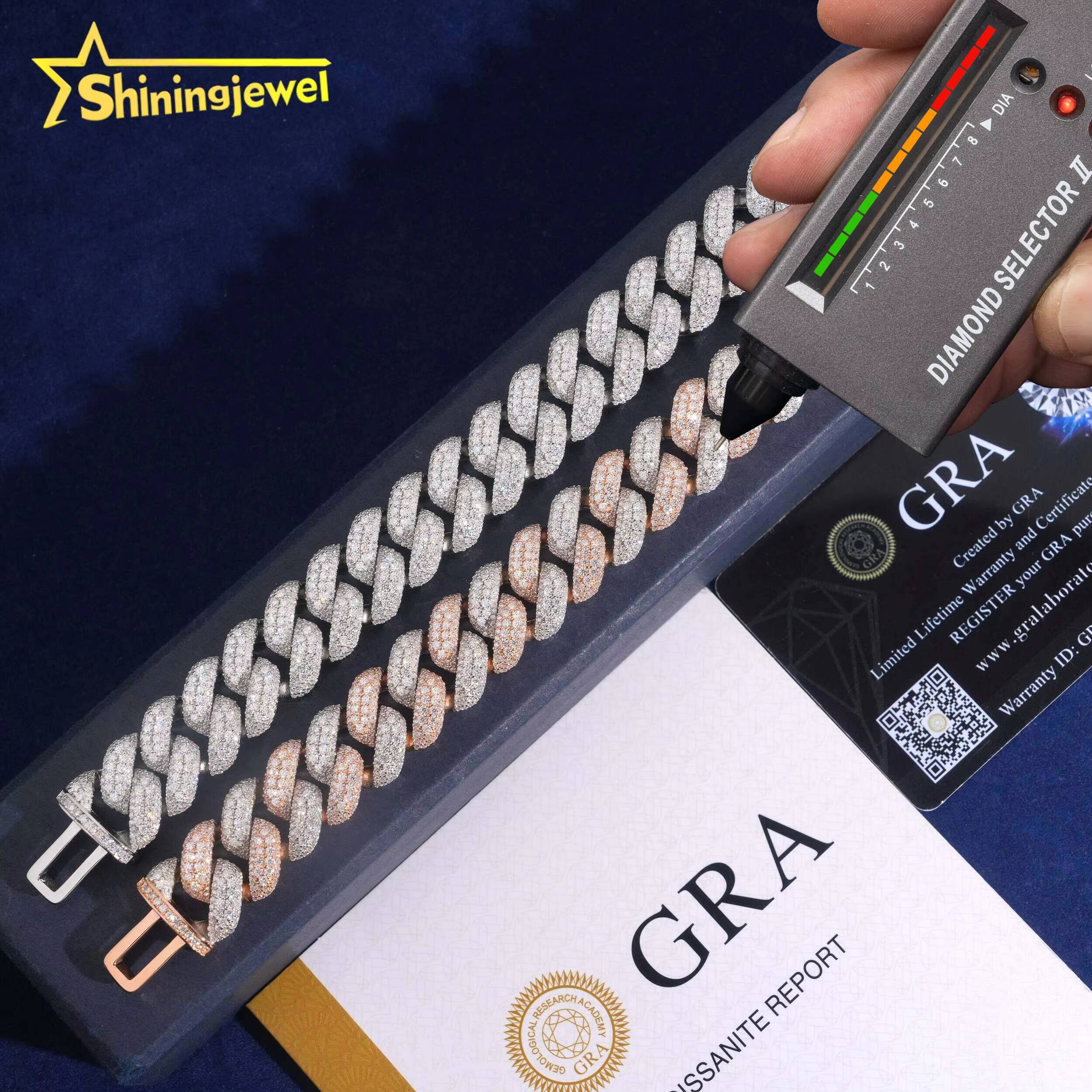 Iced Out Jewelry S925 Gold Plated Moissanite Hip Hop Cuban Bracelet Fine Jewelry Pass Diamond Test Moissnaite Cuban Bracelet
