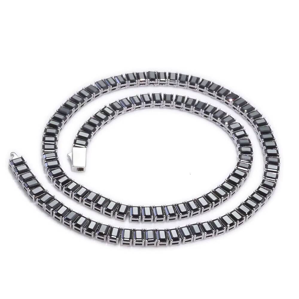 NUOYA Gold Plated 925 Silver Tennis Chain Necklace 6mm VVS Moissanite Rectangular Black Hip Hop Jewelry Iced Out Necklace Gift