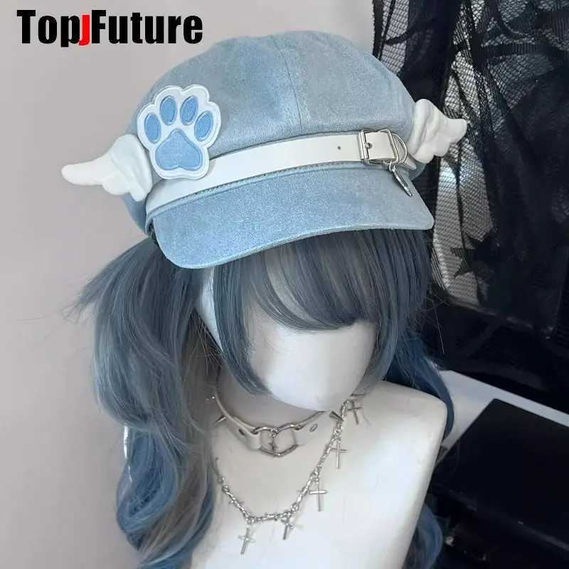 Wholesale Custom Make Customized Women Harajuku Gothic Lolita Beret hat Cap Y2K Girl Angel Wing Dog paw handmake Sun hats