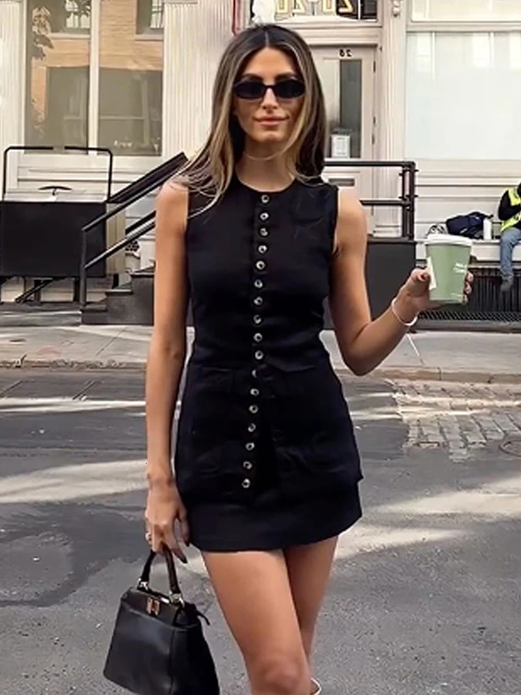 Elegant Single Breasted Long Vest Women Summer Oneck Sleeveless Slim Back Lace Up Tank Tops Fashion Lady Office Waistcoat 251029